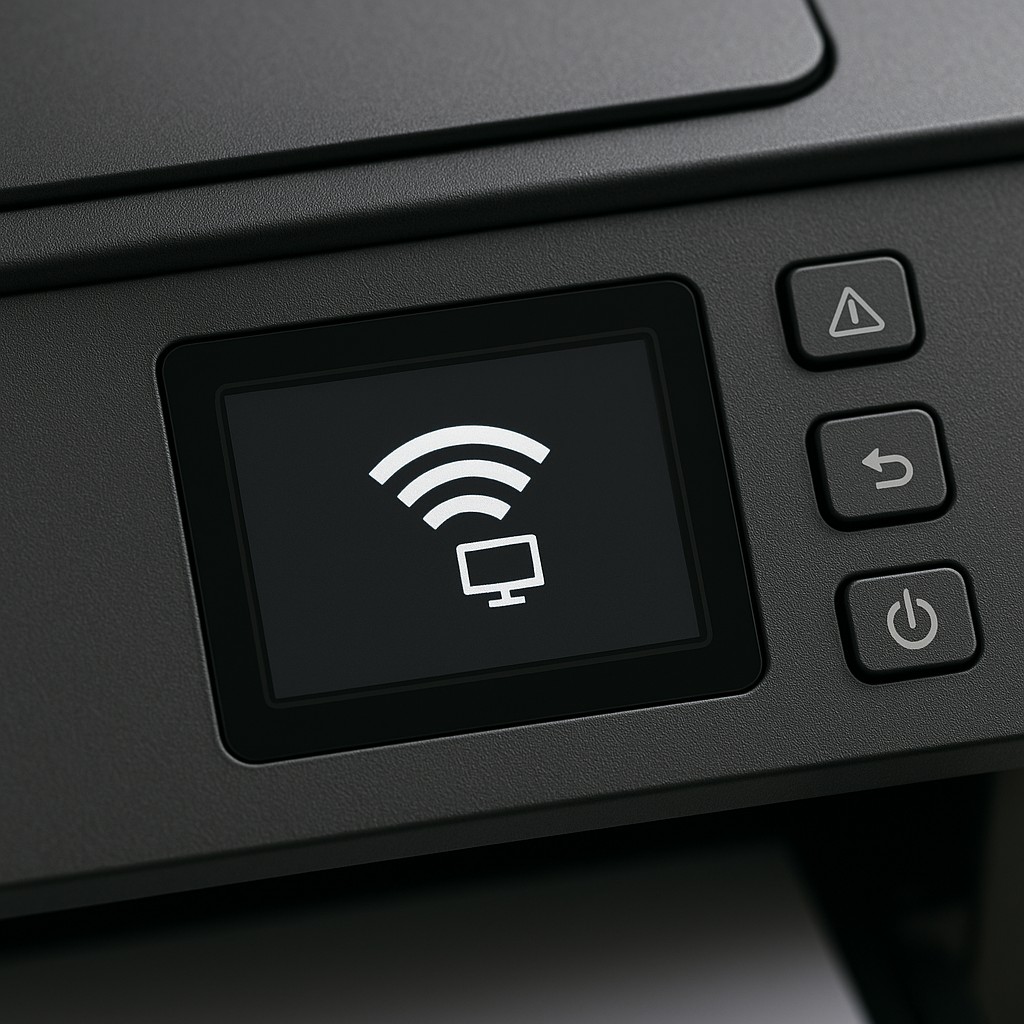 Printer display showing network icon