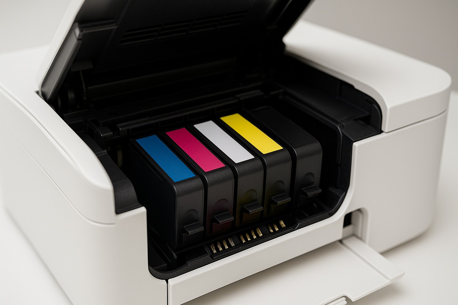 Open scanner lid on a multi‑function printer